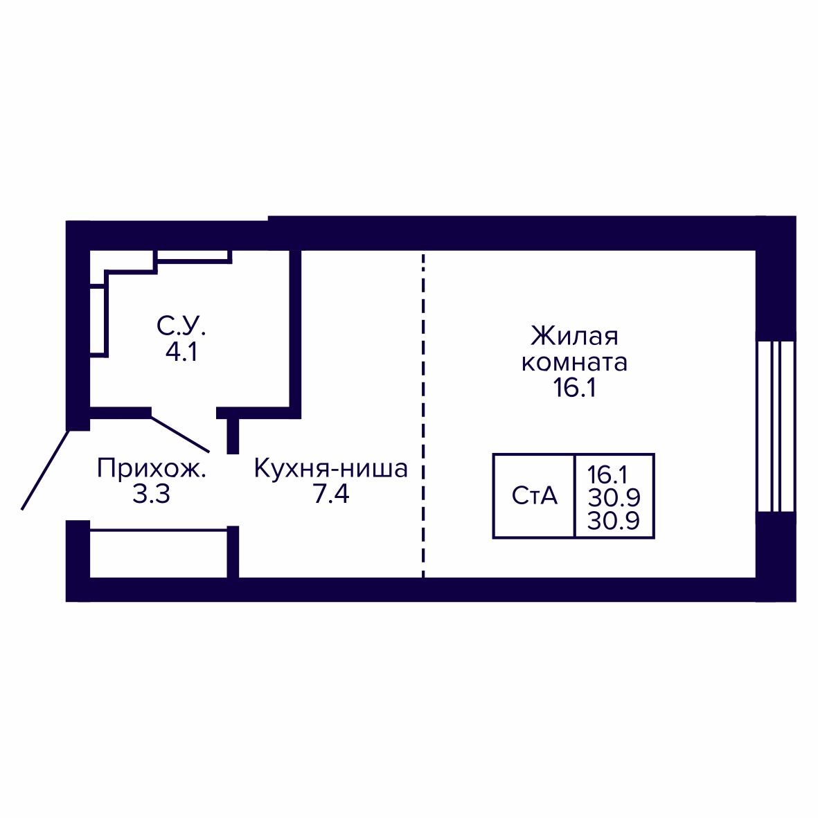 Корпус 3, квартира №25, 30.9 м²